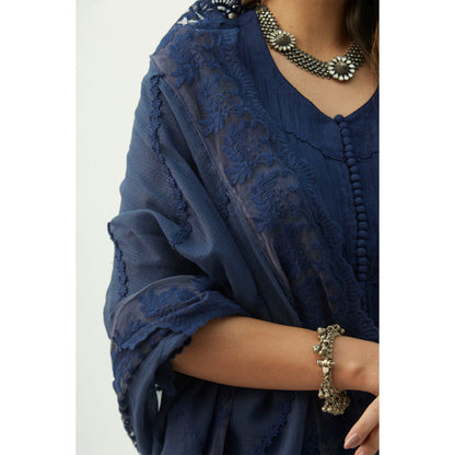 Roze Mahjabeen Oxford Blue Kurta (Set of 3)