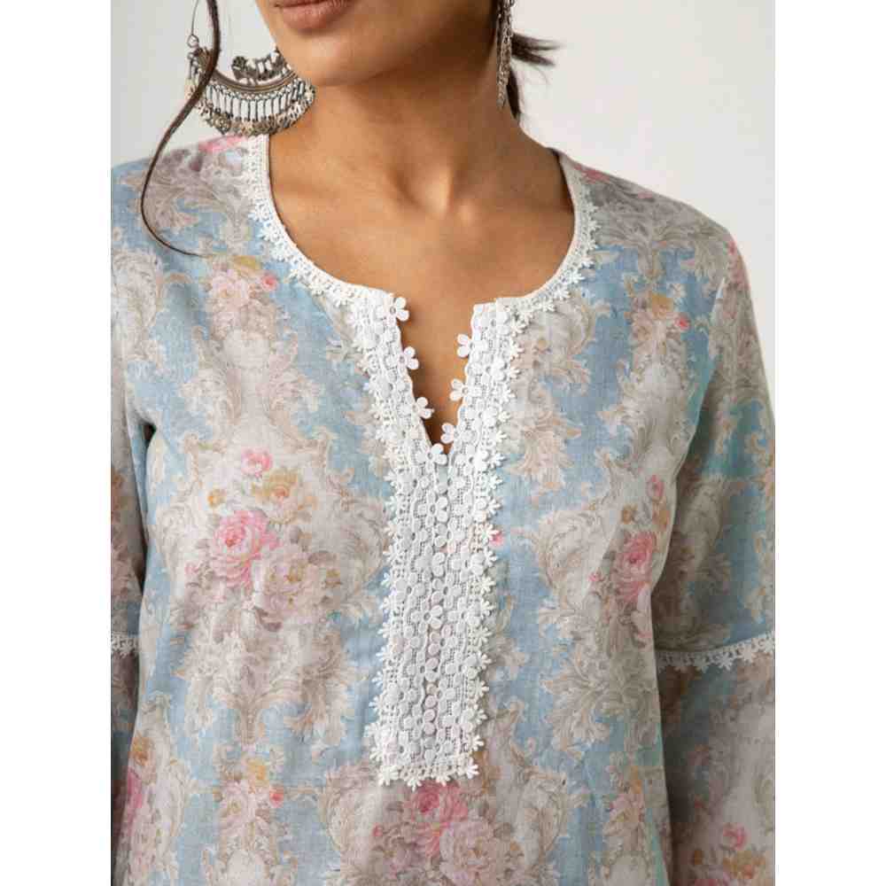 Roze Eishal Blue Kurta (Set of 3)