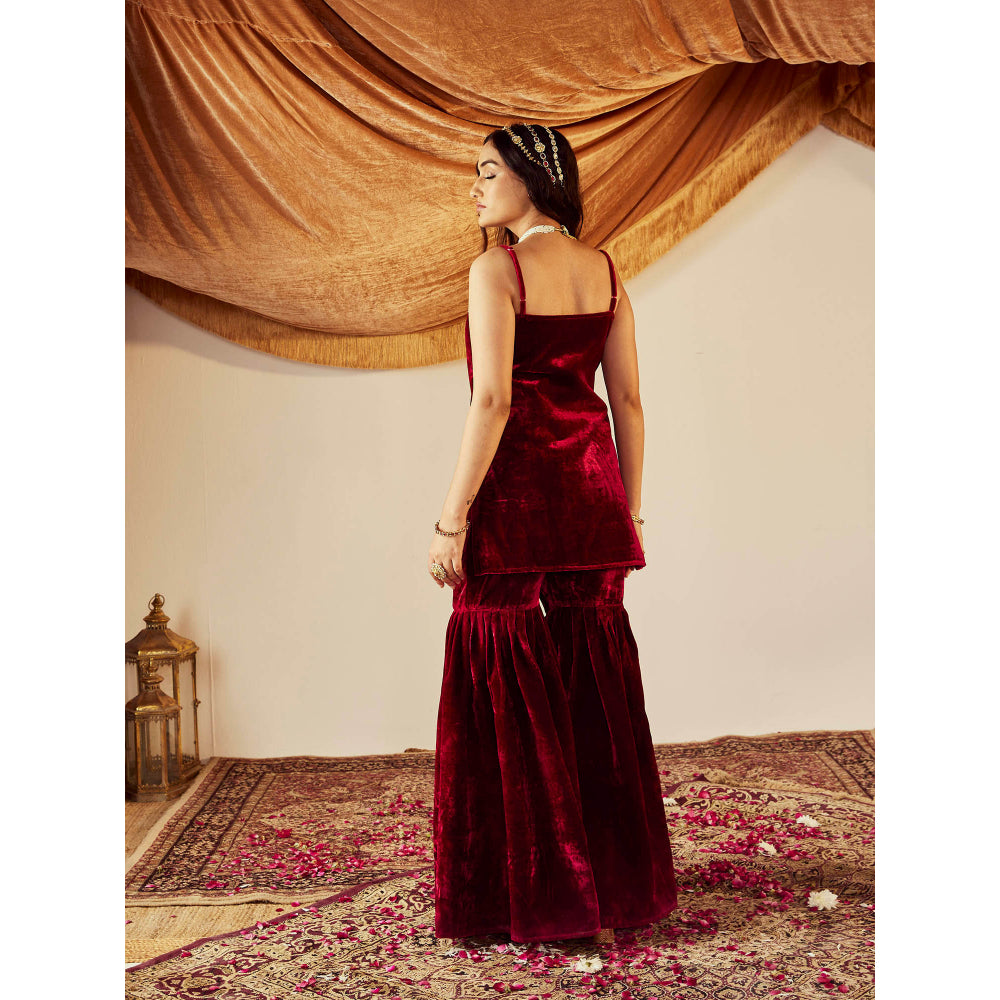 Roze Jahanara Maroon Sharara (Set of 3)