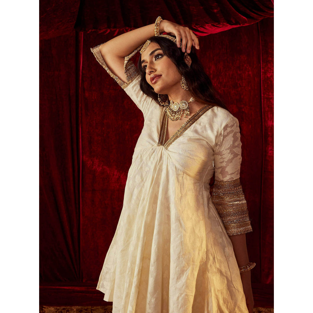Roze Jodha Ivory Sharara (Set of 3)