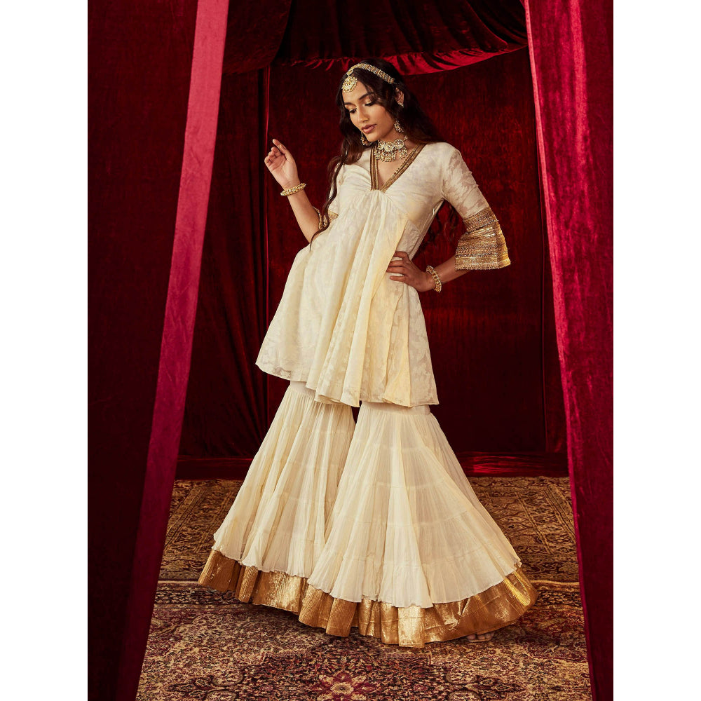 Roze Jodha Ivory Sharara (Set of 3)