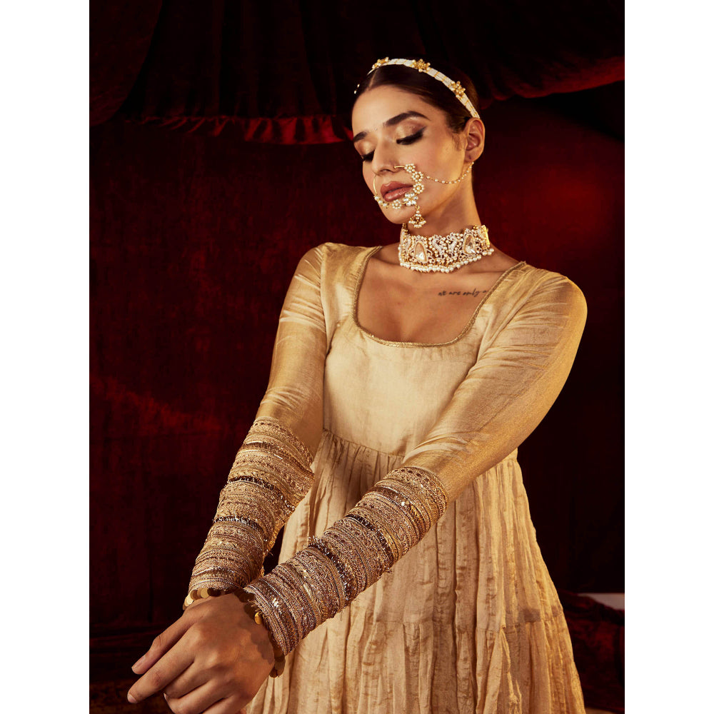 Roze Sahiba Gold Anarkali (Set of 3)