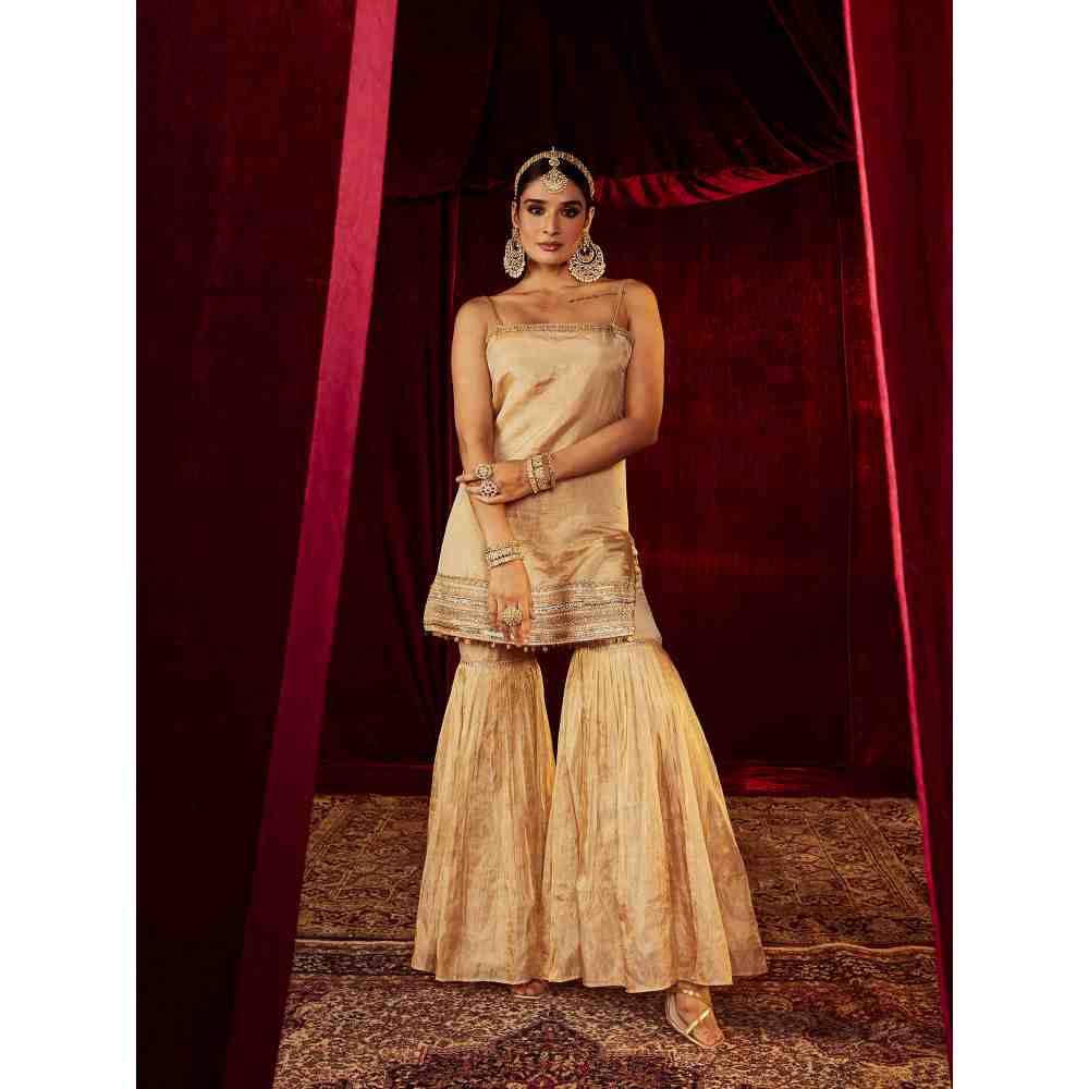 Roze Sultana Sleevless Gold Sharara (Set of 3)