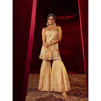 Roze Sultana Sleevless Gold Sharara (Set of 3)