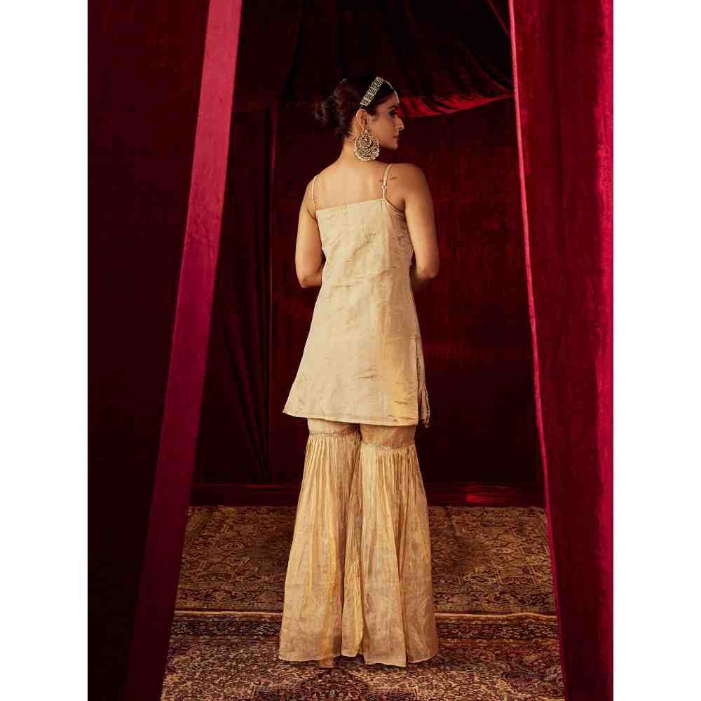 Roze Sultana Sleevless Gold Sharara (Set of 3)