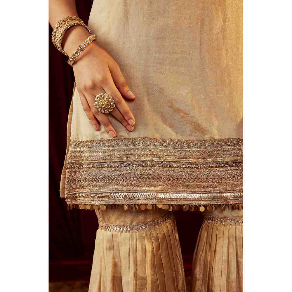 Roze Sultana Sleevless Gold Sharara (Set of 3)
