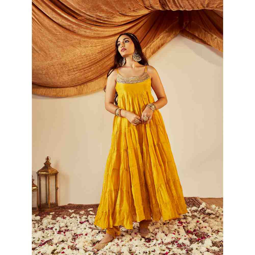 Roze Tara Yellow Anarkali (Set of 3)