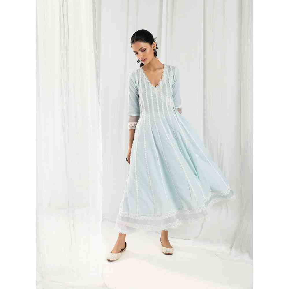 Roze Aria Blue Kurta and Pant with Dupatta (Set of 3)