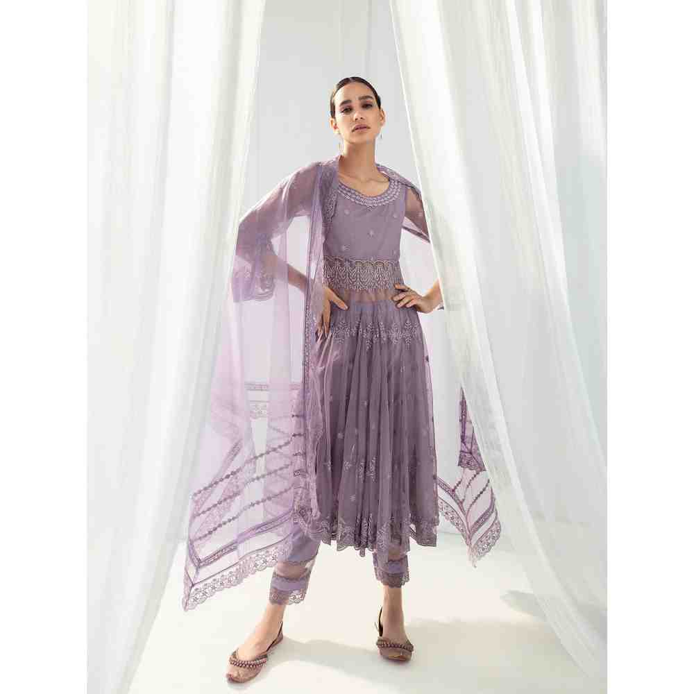 Roze Clara Purple Anarkali Kurta Pant with Dupatta (Set of 3)