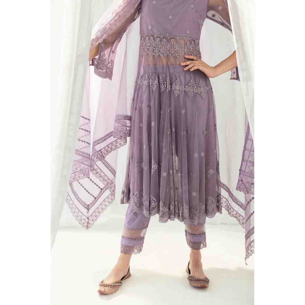 Roze Clara Purple Anarkali Kurta Pant with Dupatta (Set of 3)