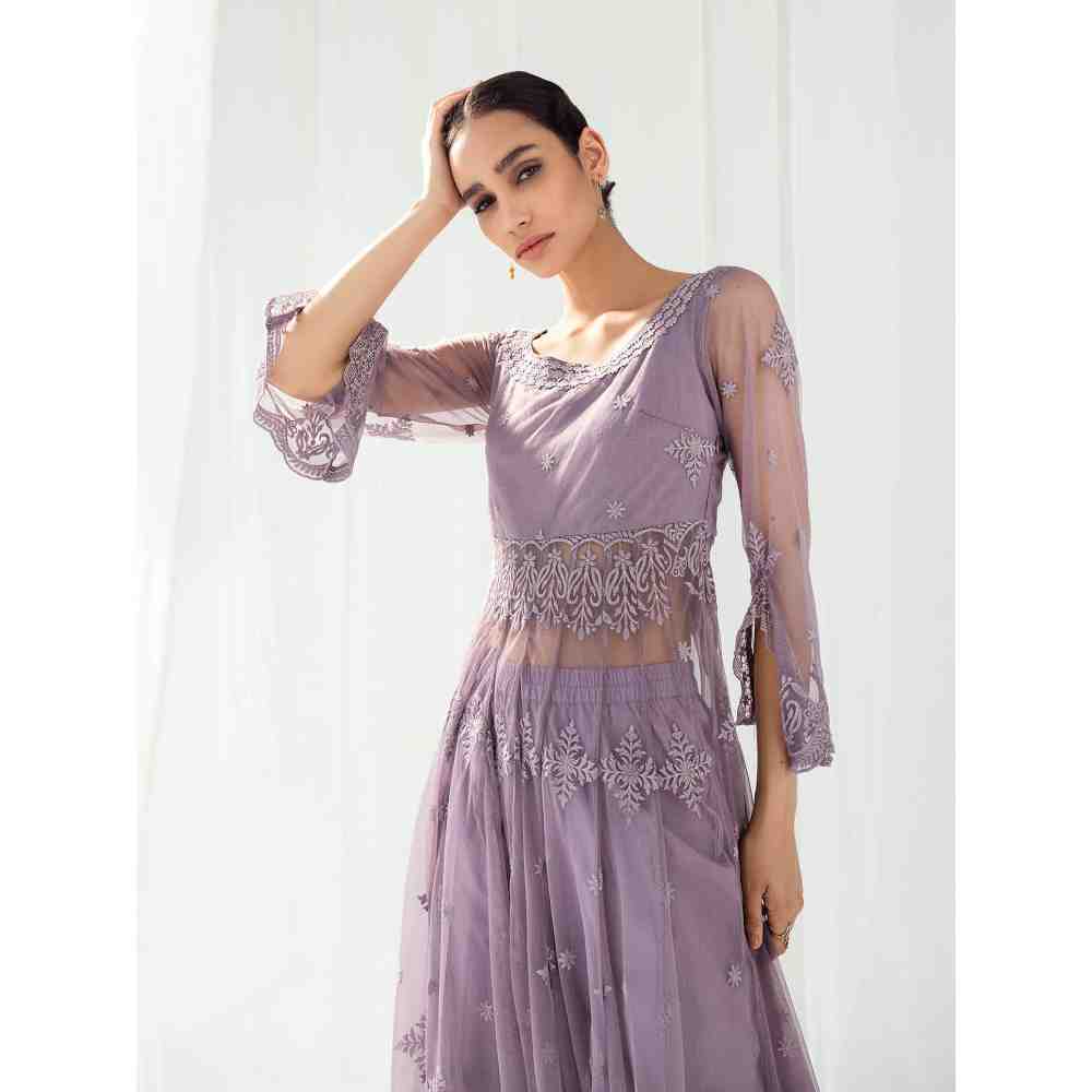 Roze Clara Purple Anarkali Kurta Pant with Dupatta (Set of 3)