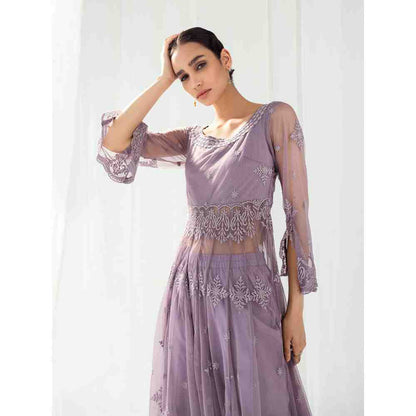 Roze Clara Purple Anarkali Kurta Pant with Dupatta (Set of 3)