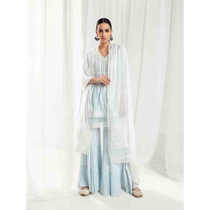 Roze Dahlia Blue Kurta Sharara with Dupatta (Set of 3)