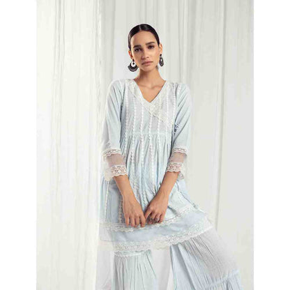 Roze Dahlia Blue Kurta Sharara with Dupatta (Set of 3)