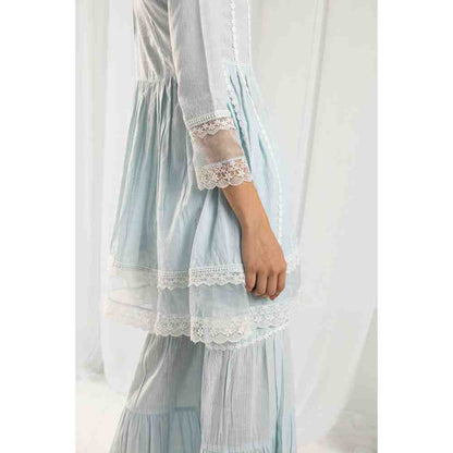 Roze Dahlia Blue Kurta Sharara with Dupatta (Set of 3)