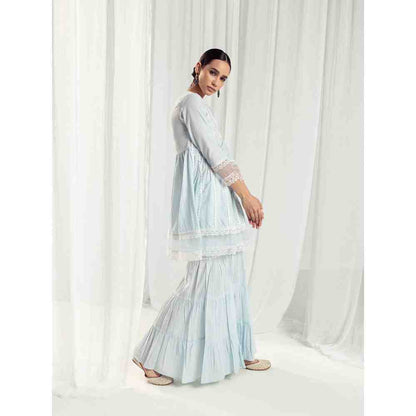 Roze Dahlia Blue Kurta Sharara with Dupatta (Set of 3)