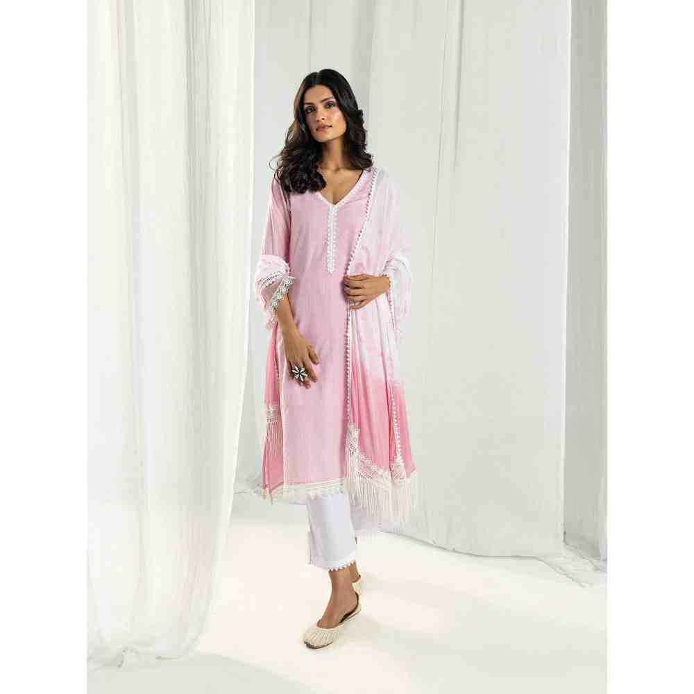 Roze Estelle Pink Kurta and Pant with Dupatta (Set of 3)