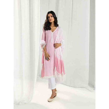 Roze Estelle Pink Kurta and Pant with Dupatta (Set of 3)