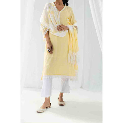 Roze Estelle Yellow Kurta and Pant with Dupatta (Set of 3)