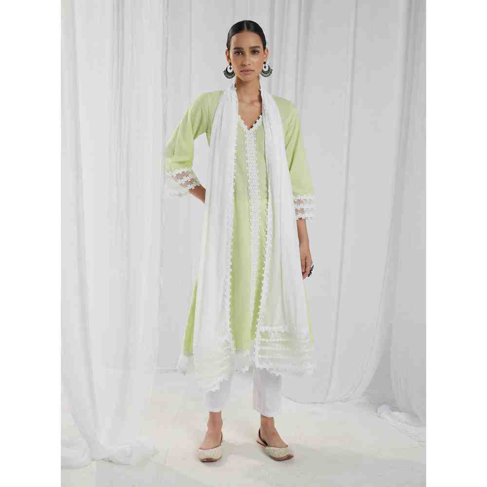 Roze Fiona Green Kurta and Pant with Dupatta (Set of 3)
