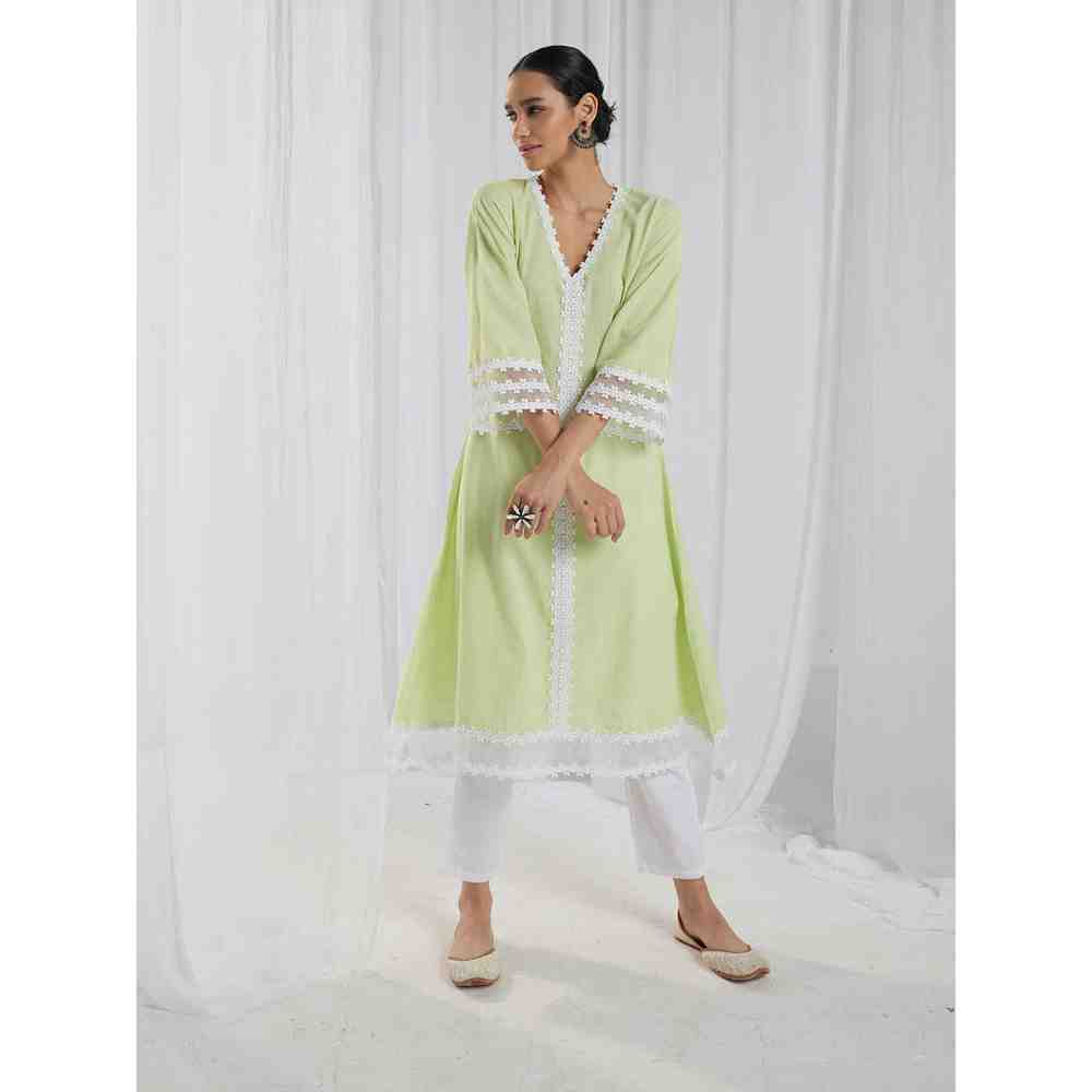 Roze Fiona Green Kurta and Pant with Dupatta (Set of 3)