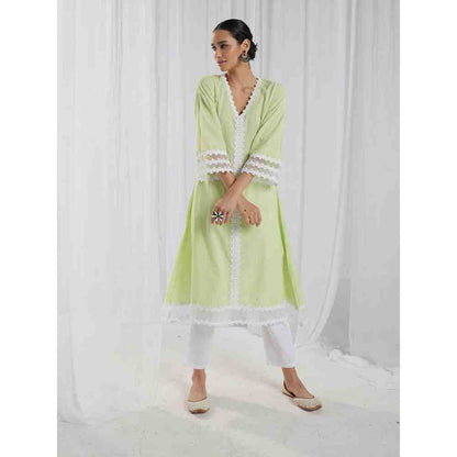 Roze Fiona Green Kurta and Pant with Dupatta (Set of 3)