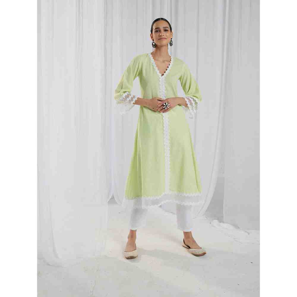 Roze Fiona Green Kurta and Pant with Dupatta (Set of 3)