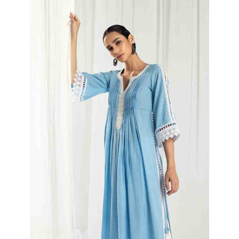 Roze Iris Blue Kurta and Pant with Dupatta (Set of 3)