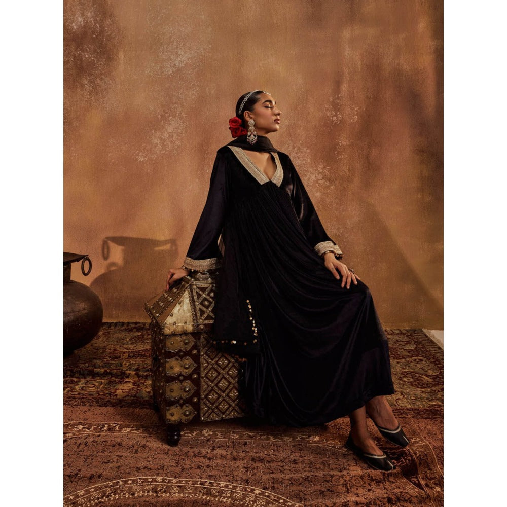 Roze Alina Dupatta - Black