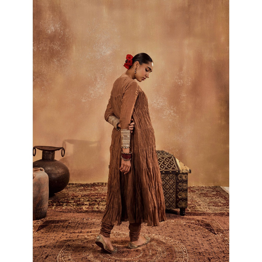 Roze Anam Brown Anarkali with Churidar & Dupatta (Set of 3)