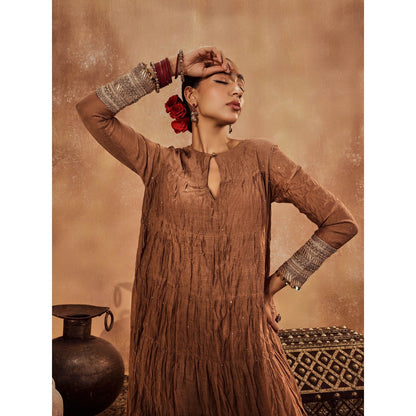 Roze Anam Brown Anarkali with Churidar & Dupatta (Set of 3)