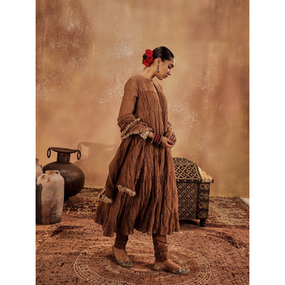 Roze Anam Brown Anarkali with Churidar & Dupatta (Set of 3)