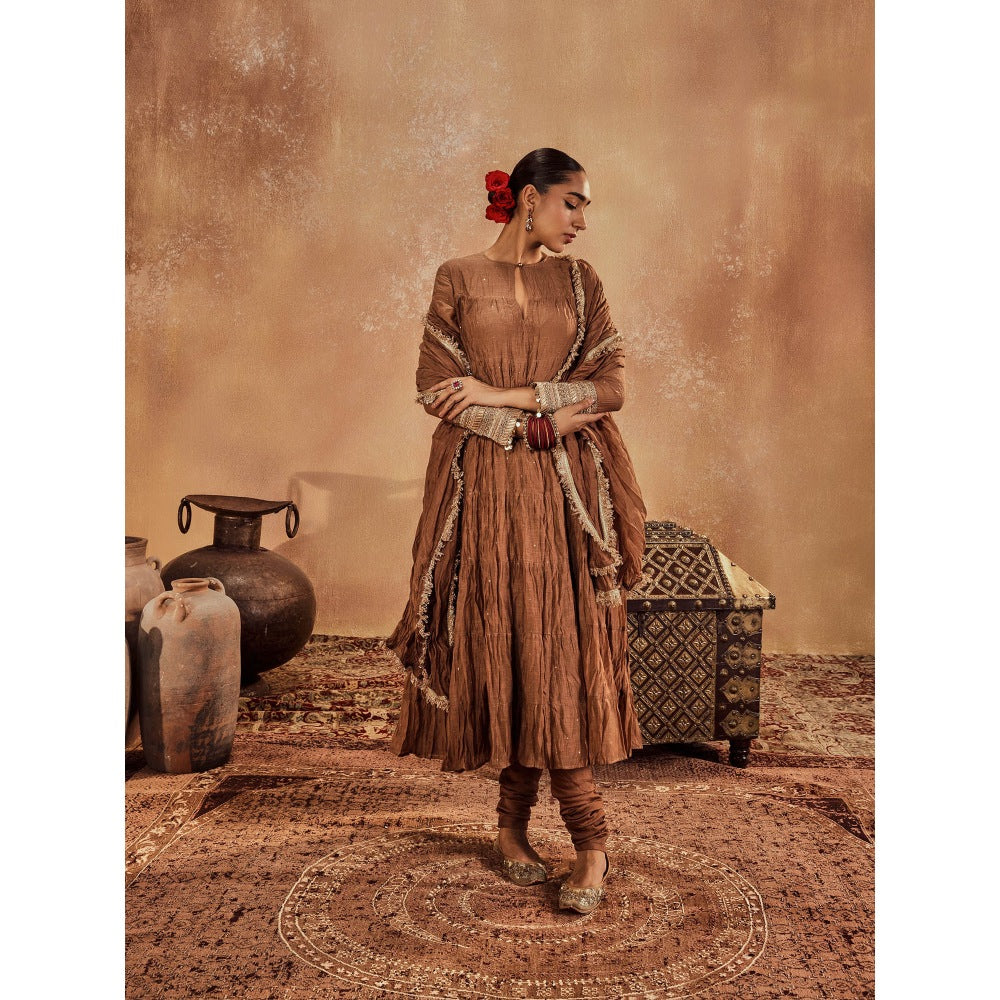 Roze Anam Brown Anarkali with Churidar & Dupatta (Set of 3)