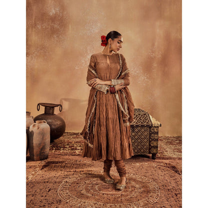 Roze Anam Brown Anarkali with Churidar & Dupatta (Set of 3)