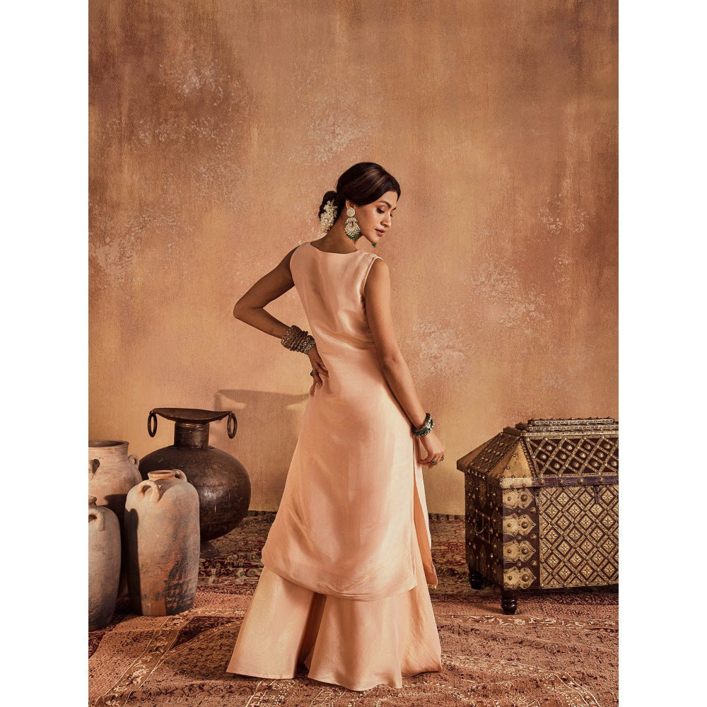 Roze Nisa Peach Kurta with Sharara & Dupatta (Set of 3)