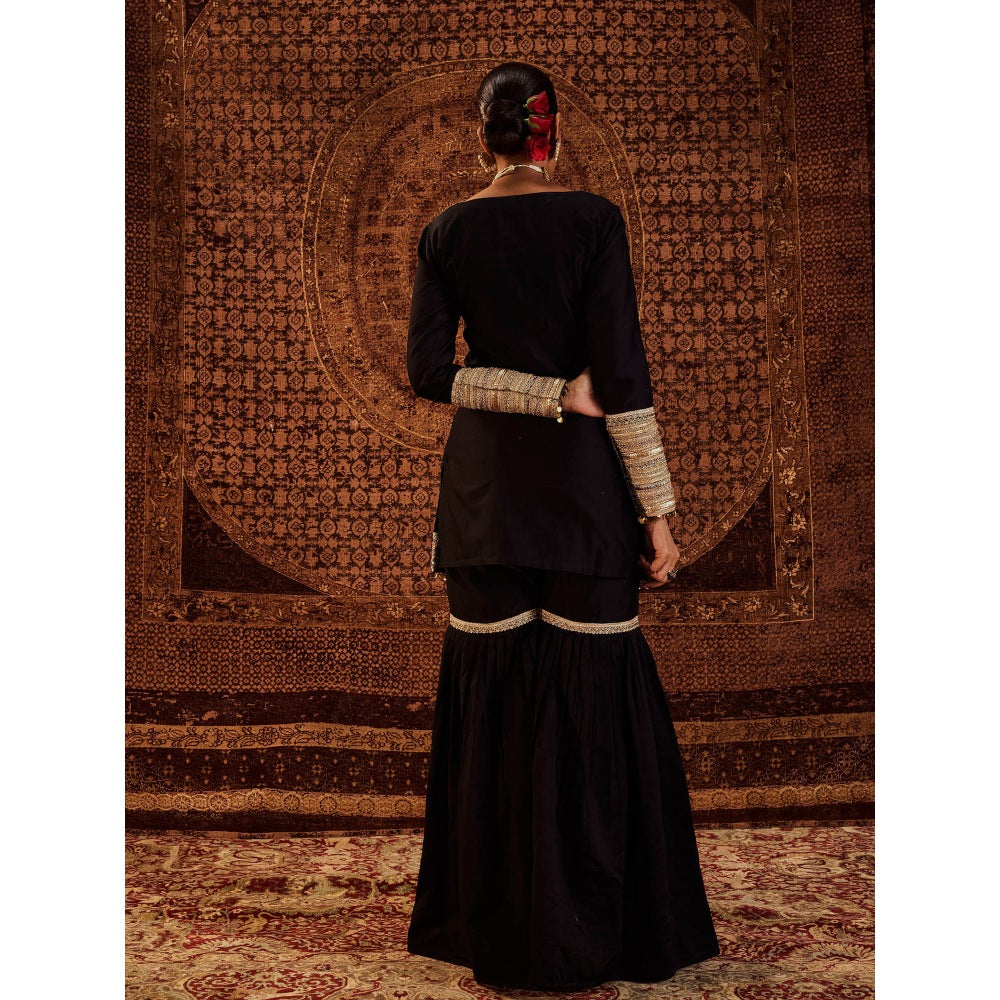 Roze Sultana Black Kurta with Sharara & Dupatta (Set of 3)