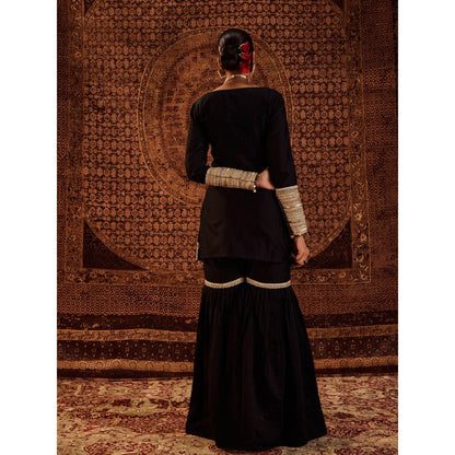 Roze Sultana Black Kurta with Sharara & Dupatta (Set of 3)