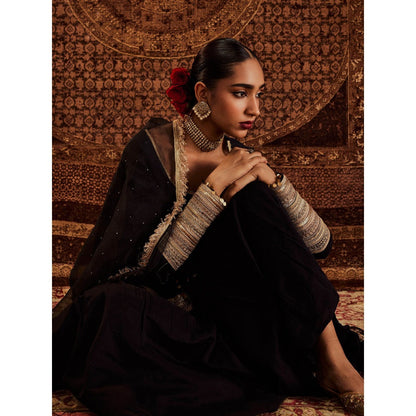 Roze Sultana Black Kurta with Sharara & Dupatta (Set of 3)