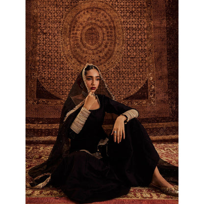 Roze Sultana Black Kurta with Sharara & Dupatta (Set of 3)