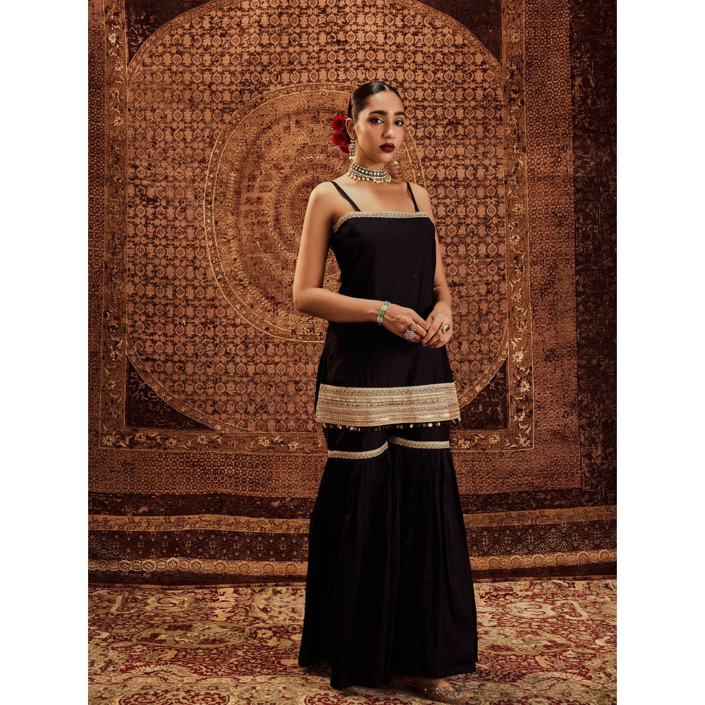 Roze Sultana Black Sleeveless Kurta with Sharara & Dupatta (Set of 3)