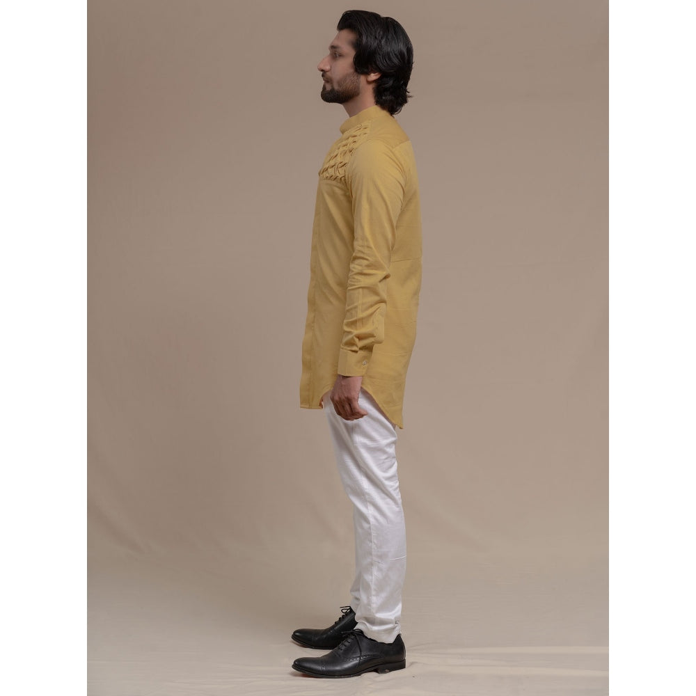 Runit Gupta Cream Smocking Short Kurta-Tuxedo Shirt (Set of 2)