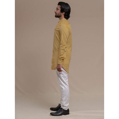 Runit Gupta Cream Smocking Short Kurta-Tuxedo Shirt (Set of 2)