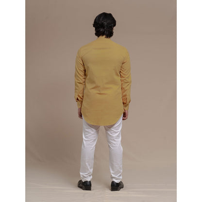 Runit Gupta Cream Smocking Short Kurta-Tuxedo Shirt (Set of 2)