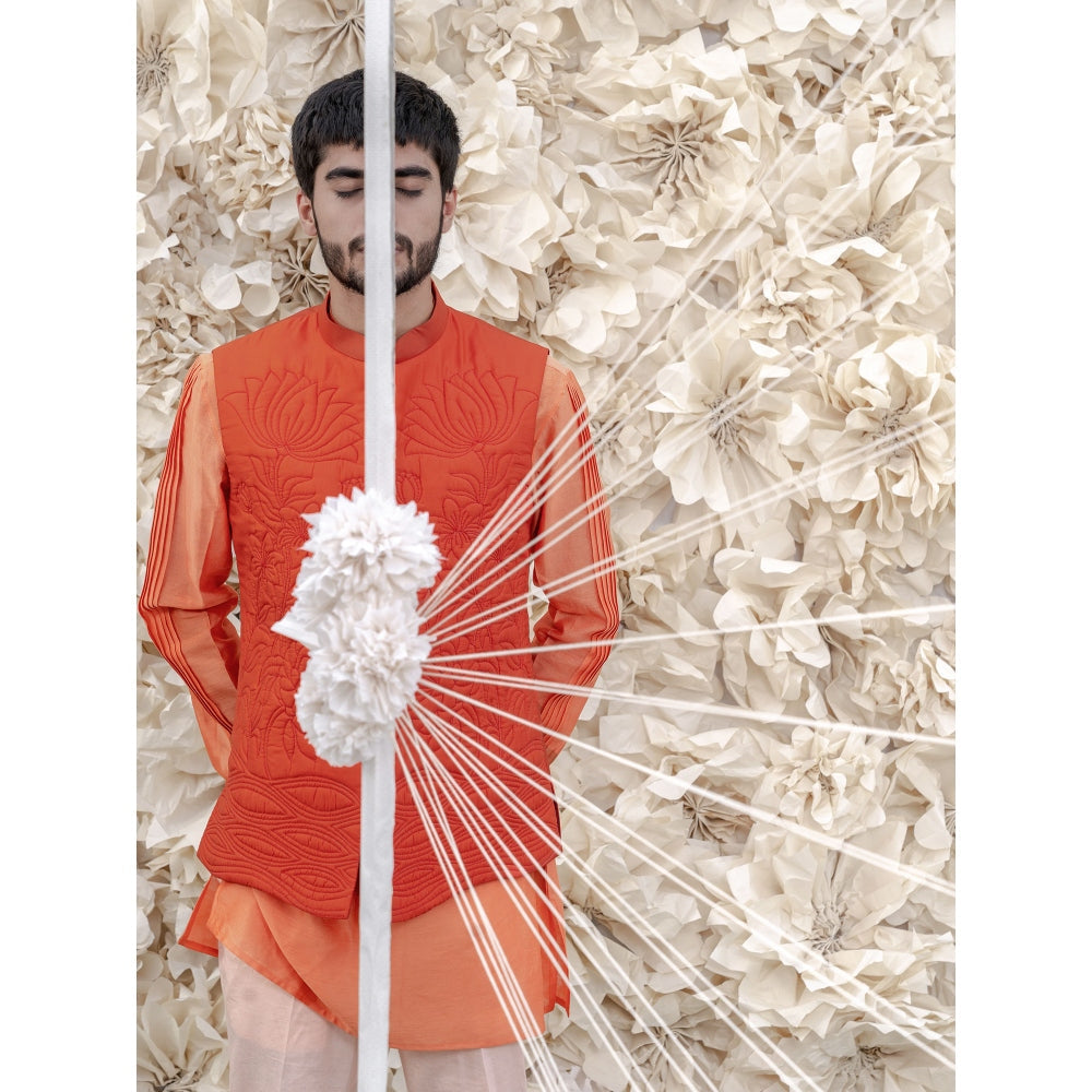 Runit Gupta Carrot Handquilted Silk Half Jacket