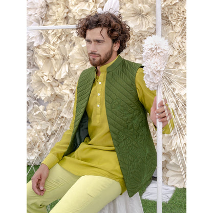 Runit Gupta Green Bundi-Kurta (Set of 3)