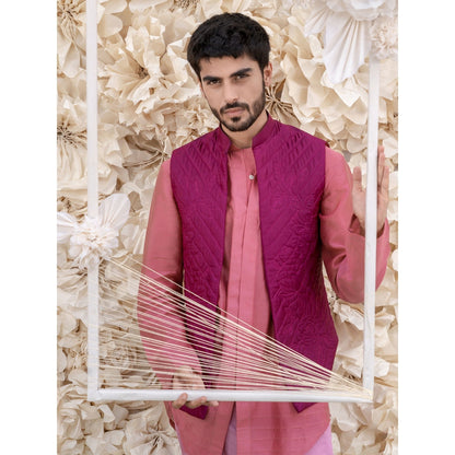 Runit Gupta Onion Pink Bundi-Kurta (Set of 3)