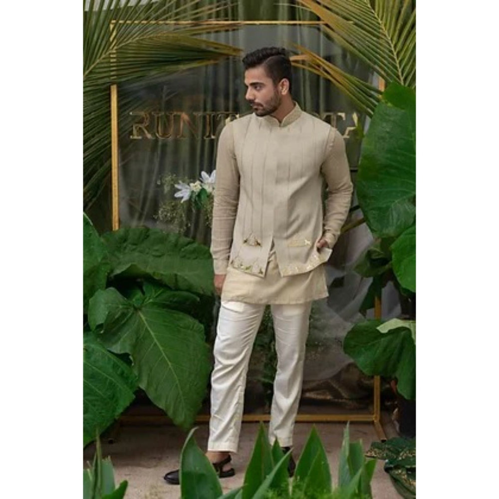 Runit Gupta Warm Grey Khidki Elephant Embroidered Bundi