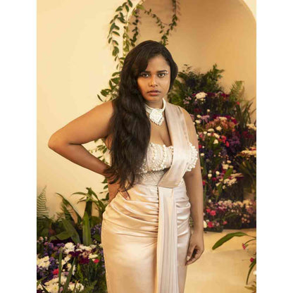 Saanjh by Lea Aalia Champagne Wrap Pre-Stitched Saree