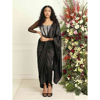 Saanjh by Lea Leila Black Hand Embroidered Corset With Mesh Sleeves