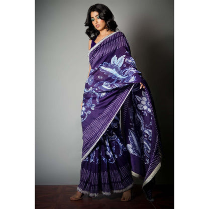 Saksham & Neharicka Blue Embroidered Saree and Unstitched Blouse with Unstitched (Set of 2)